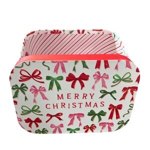 Festive Christmas Red Green Pink Bow 10” Rectangular Storage Box